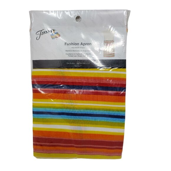 Fiesta Apron Bold Bright Stripe Red Yellow Blue White Adjustable Straps NWT $30 - Picture 1 of 5